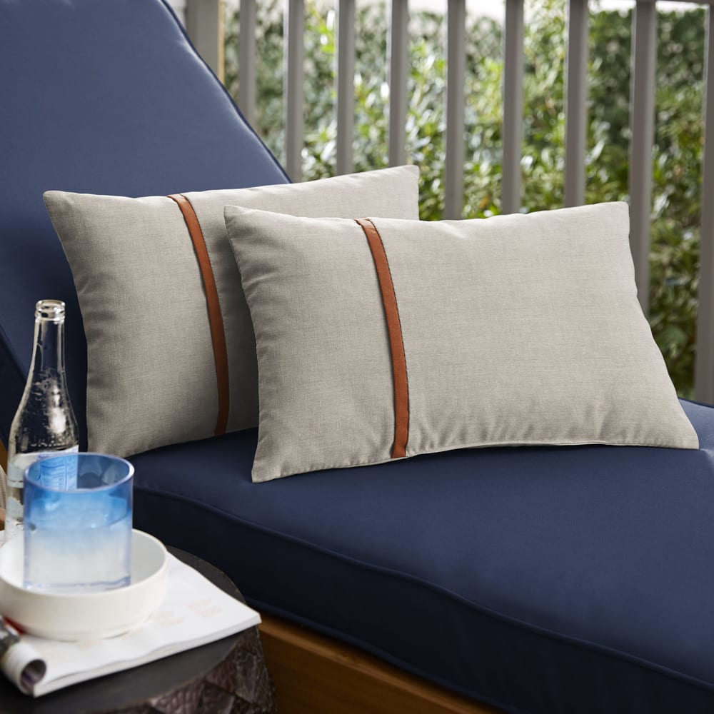 Sunbrella Cast Silver with Rust Piping Detail Indoor/Outdoor Lumbar Pillow (Set of 2)