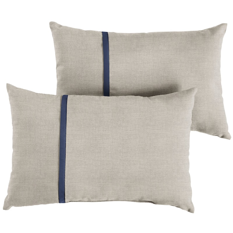 Sunbrella Cast Silver with Navy Piping Detail Indoor/Outdoor Lumbar Pillow (Set of 2)