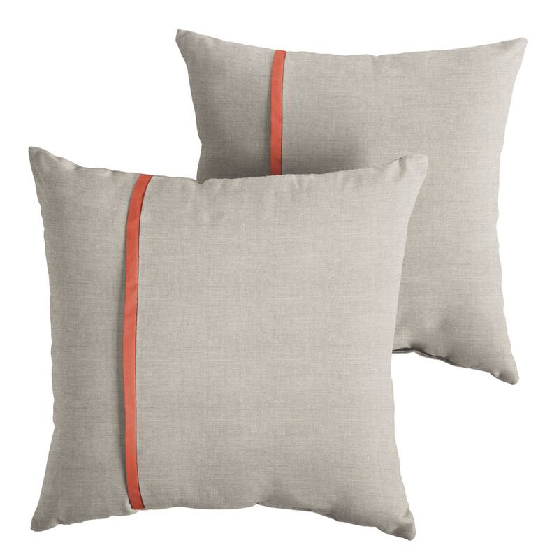 Humble + Haute Sunbrella Cast Silver and Canvas Melon Small Flange Indoor/ Outdoor Square Pillow, Set of 2