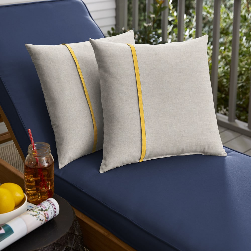 Sorra Home Sunbrella Cast Silver and Canvas Sunflower Yellow Small Flange Indoor/ Outdoor Square Pillow, Set of 2