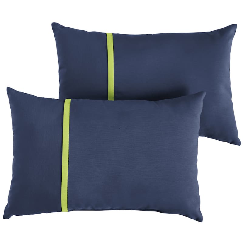 Sunbrella Canvas Navy with Macaw Green Piping Detail Indoor/Outdoor Lumbar Pillow (Set of 2)