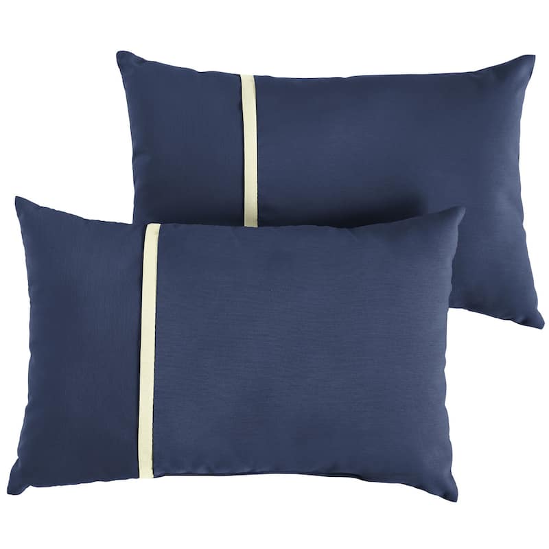 Sunbrella Canvas Navy with Natural Piping Detail Indoor/Outdoor Lumbar Pillow (Set of 2)