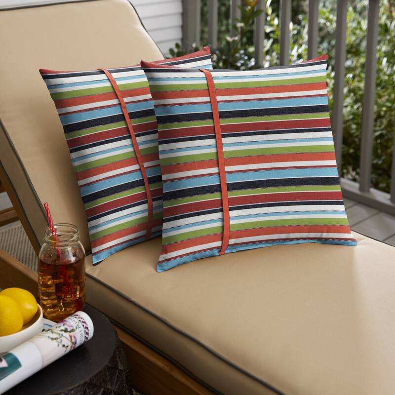 Humble + Haute Sunbrella Carousel Confetti and Canvas Melon Small Flange Indoor/ Outdoor Square Pillow, Set of 2