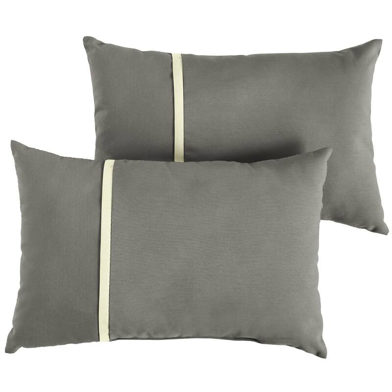 Sunbrella Canvas Charcoal with Natual Piping Detail Indoor/Outdoor Knife Edge Pillow (Set of 2)
