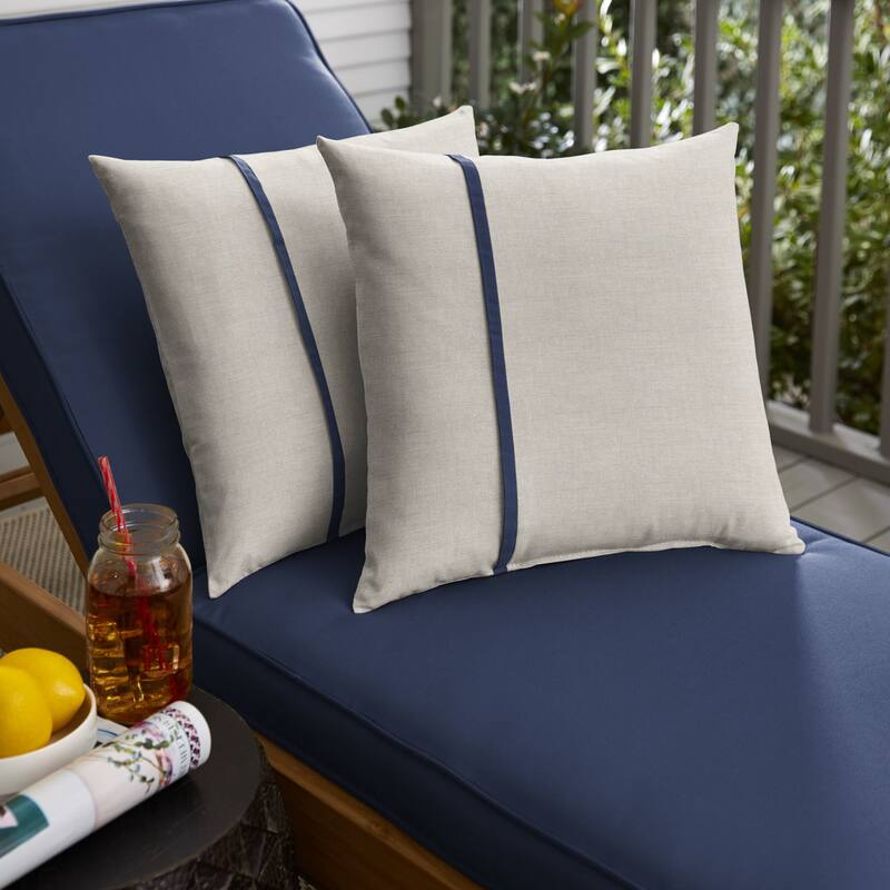 Sorra Home Sunbrella Cast Silver and Canvas Navy Small Flange Indoor/ Outdoor Square Pillow, Set of 2