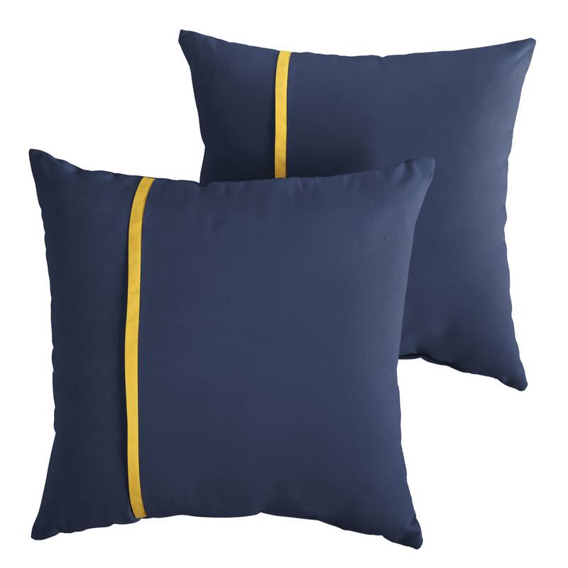 Humble + Haute Sunbrella Canvas Navy and Canvas Sunflower Yellow Small Flange Indoor/ Outdoor Square Pillow, Set of 2