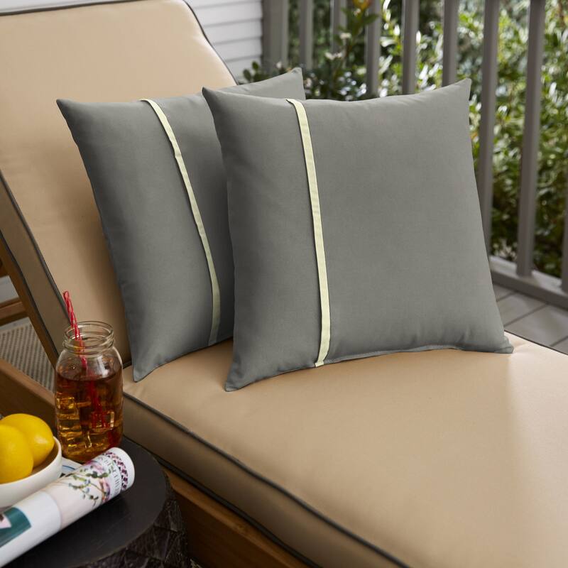 Humble + Haute Sunbrella Canvas Charcoal and Canvas Natural Small Flange Indoor/ Outdoor Square Pillow, Set of 2
