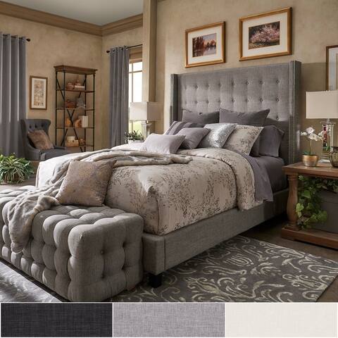 Marion Nailhead Wingback Tufted Tall Headboard Platform Bed by iNSPIRE Q Bold