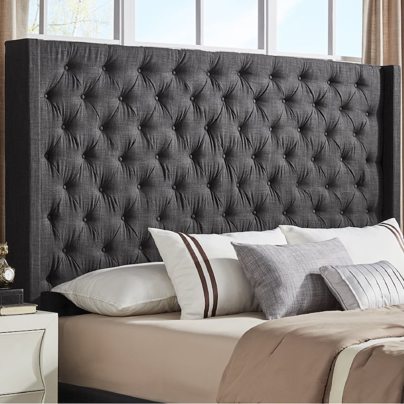 Naples Button-tufted Wingback Headboard only by iNSPIRE Q Artisan - Tall 65" Dark Grey King Headboard