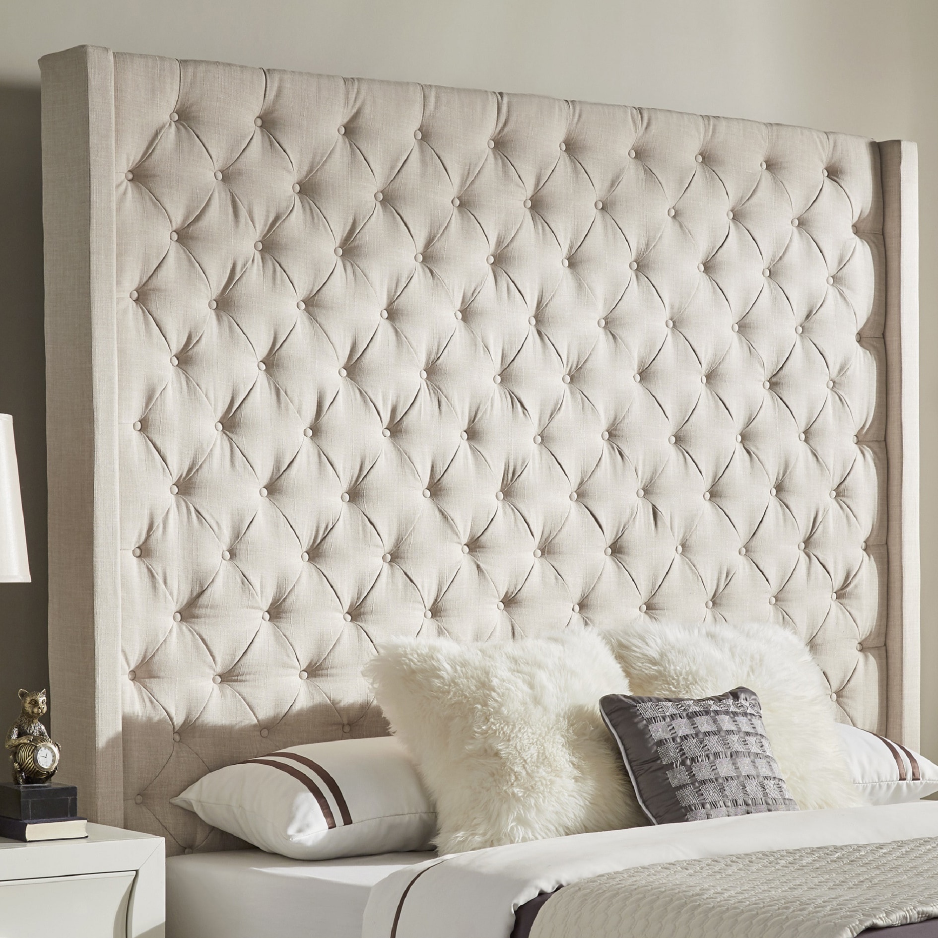 Details about   54" inch Floor Standing Wingback Headboard in Plush Velvet with Fabric Buttons 