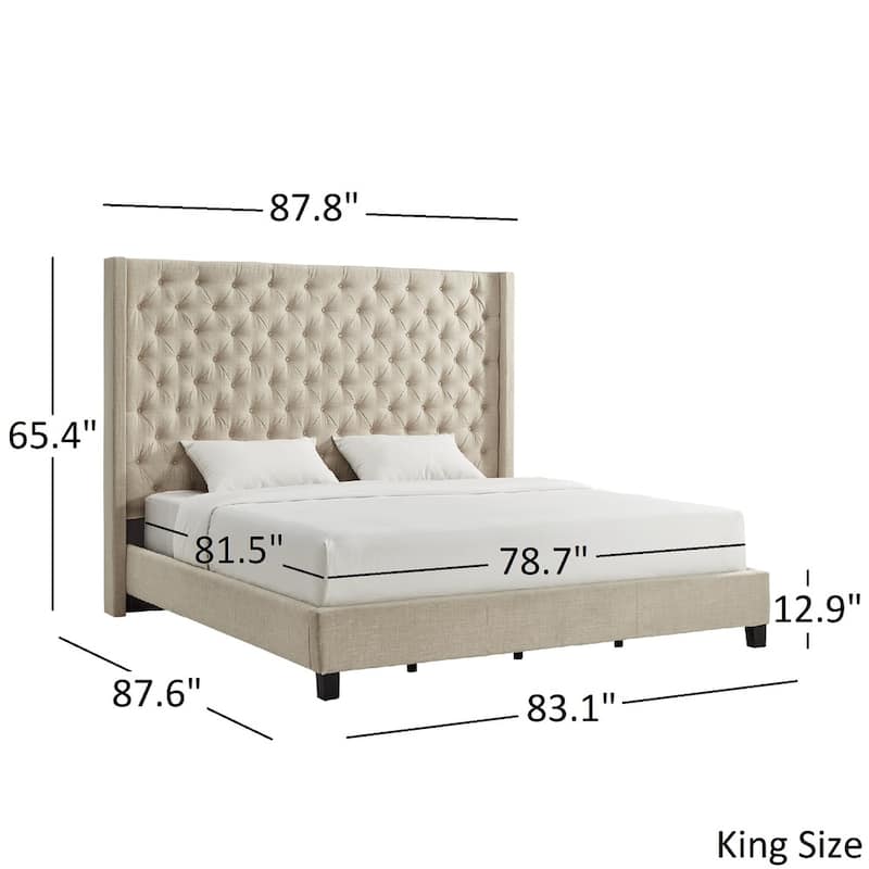 Naples Wingback Button Tufted Tall Headboard Platform Bed by iNSPIRE Q