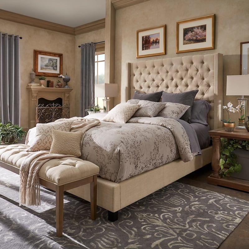 Naples Wingback Button Tufted Tall Headboard Bed by iNSPIRE Q Artisan