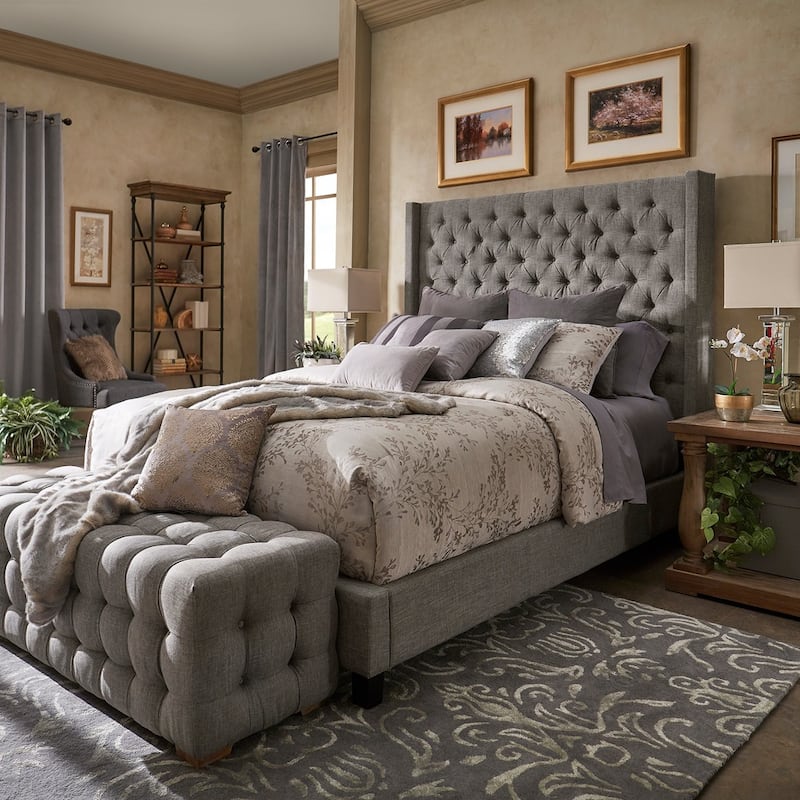 Naples Wingback Button Tufted Tall Headboard Bed by iNSPIRE Q Artisan