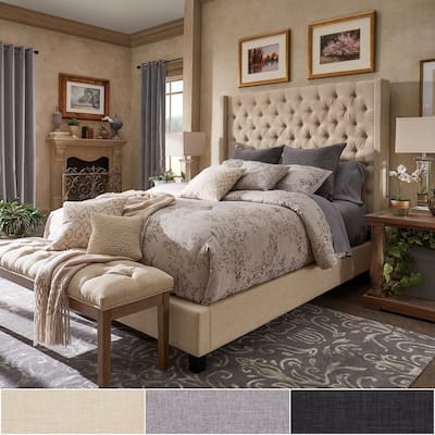 Naples Wingback Button Tufted Tall Headboard Bed by iNSPIRE Q Artisan