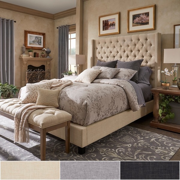 Tall grey tufted deals headboard