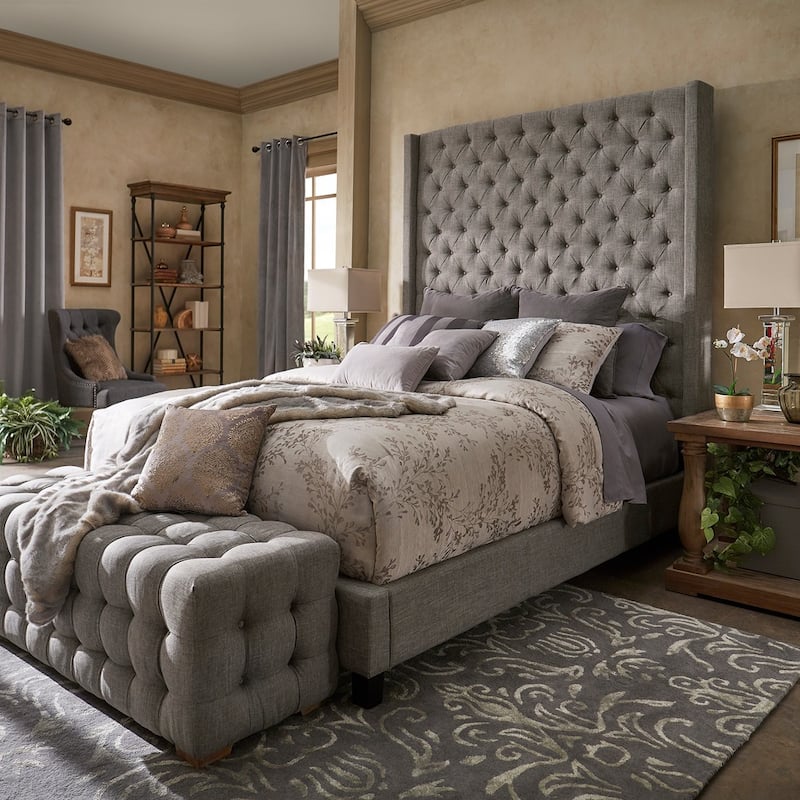 Naples Wingback Button Tufted 84-inch Headboard Platform Bed by iNSPIRE Q Artisan - Grey Linen - King