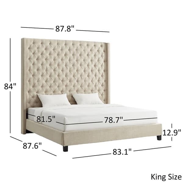 Naples Wingback On Tufted 84 Inch High Headboard Platform Naples Wingback On Tufted 84