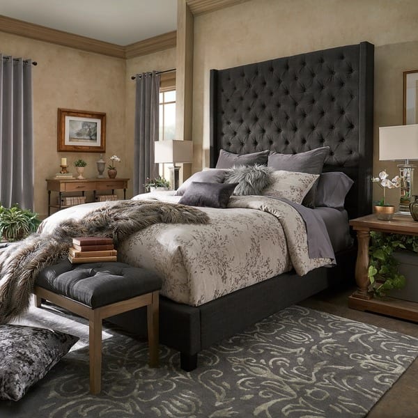 Naples Wingback On Tufted 84 Inch High Headboard Platform Naples Wingback On Tufted 84
