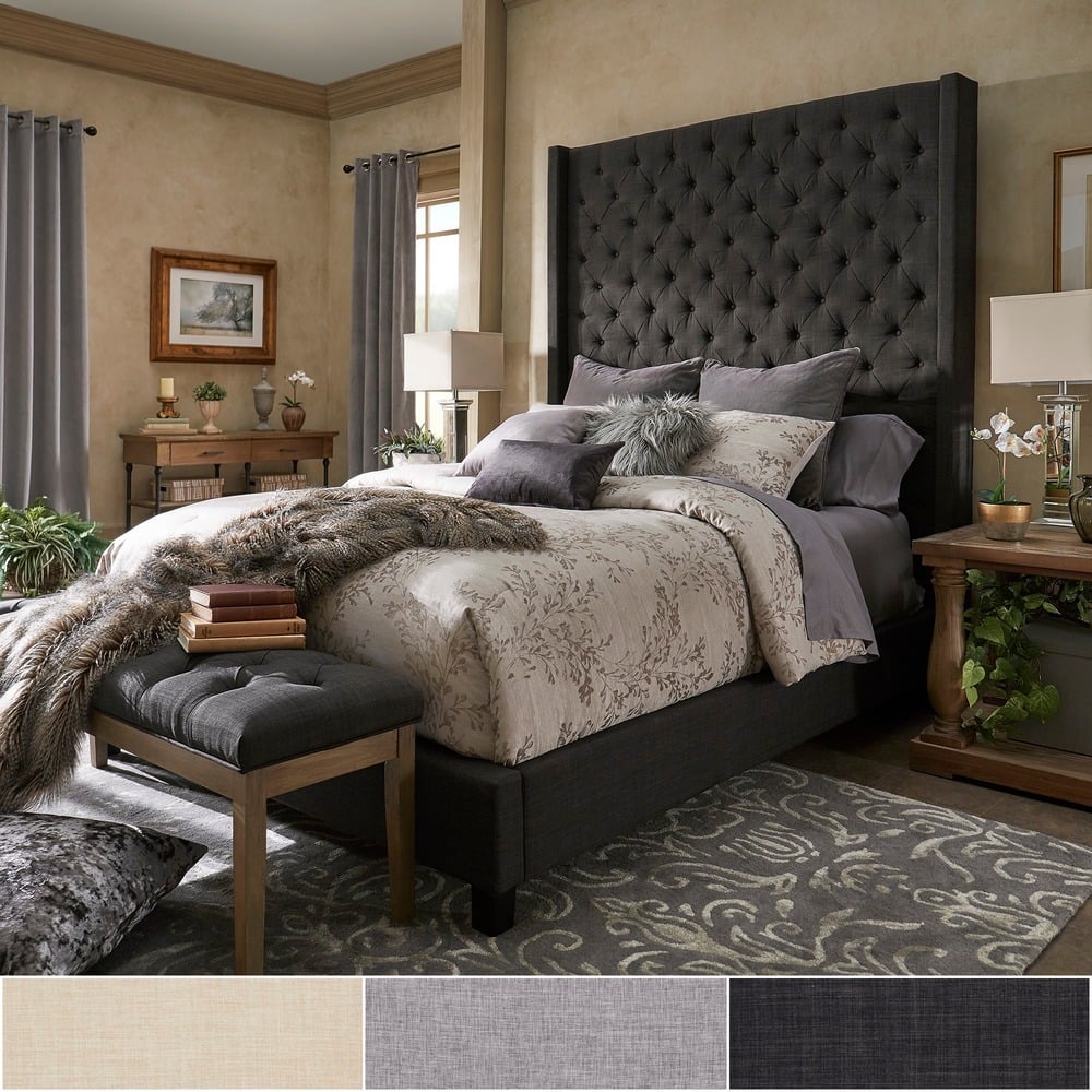 Naples Wingback Button Tufted High Headboard Bed by iNSPIRE Q Artisan
