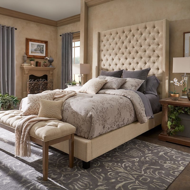 Naples Wingback Button Tufted High Headboard Bed by iNSPIRE Q Artisan