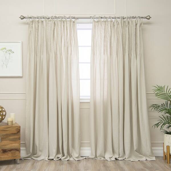 Shop Aurora Home 84 Belgian Flax Linen Pleated Tie Top Curtain