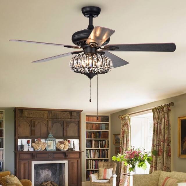 Chrysaor 3-light Crystal Matte Black Ceiling Fan (Optional Remote)