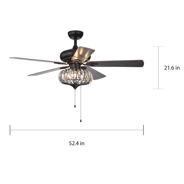 Chrysaor 3-light Crystal Matte Black Ceiling Fan (Optional Remote)