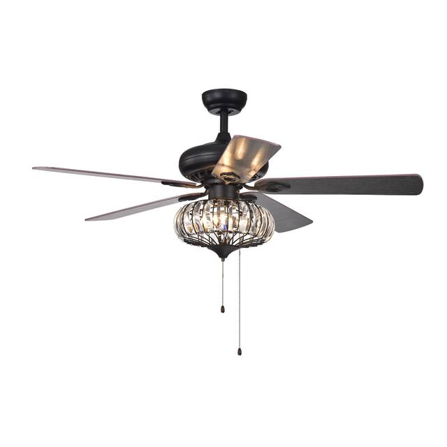Chrysaor 3-light Crystal Matte Black Ceiling Fan (Optional Remote) - Matte Black Pull Chain