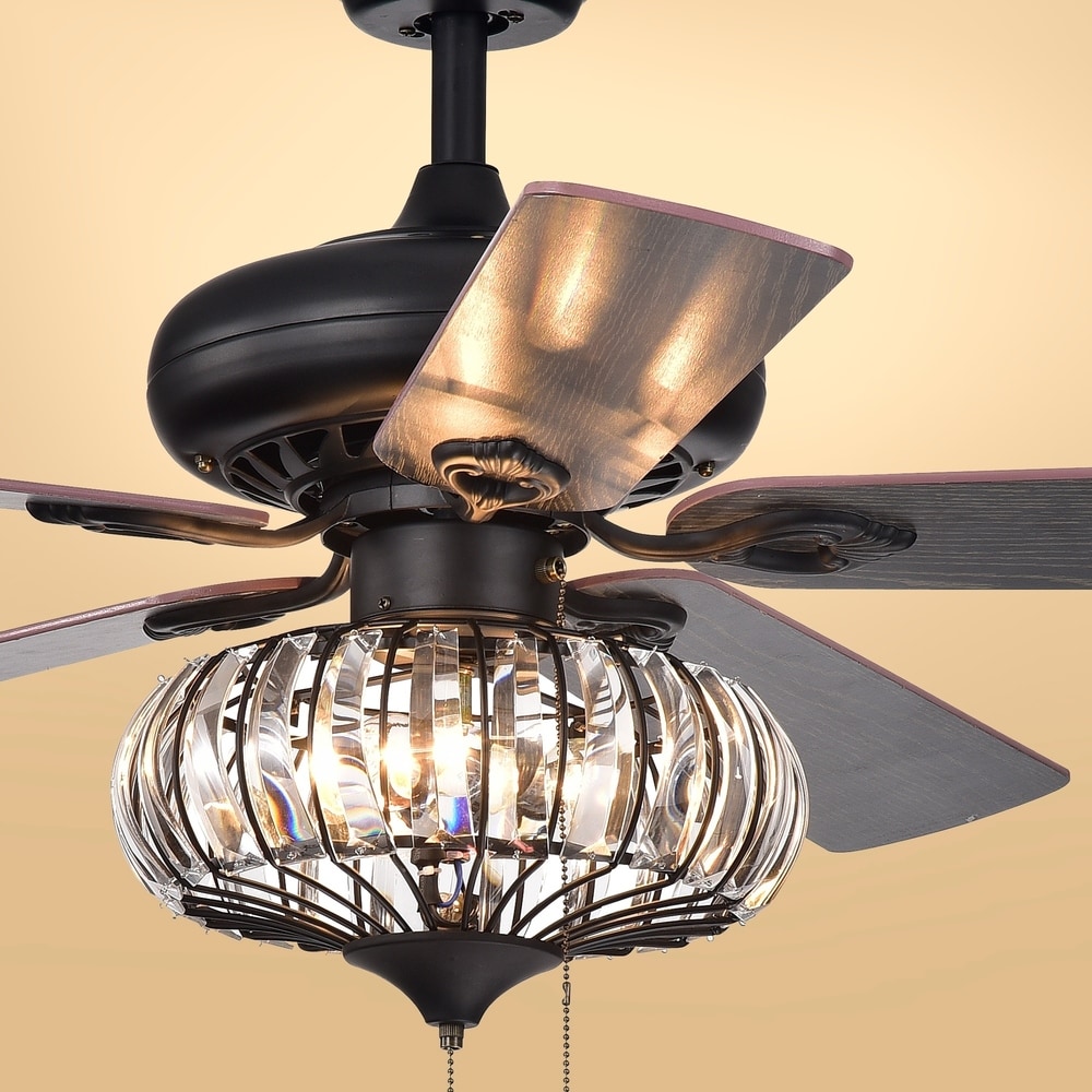 Warehouse of Tiffany Chrysaor 3-light Crystal Matte Black Ceiling Fan (Optional Remote)