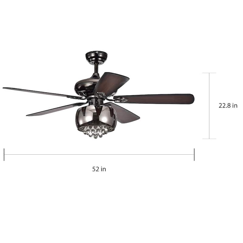 Nettle 3-light Shaded Glass and Crystal 5-blade 52-inch Pear Black Ceiling Fan with Remote
