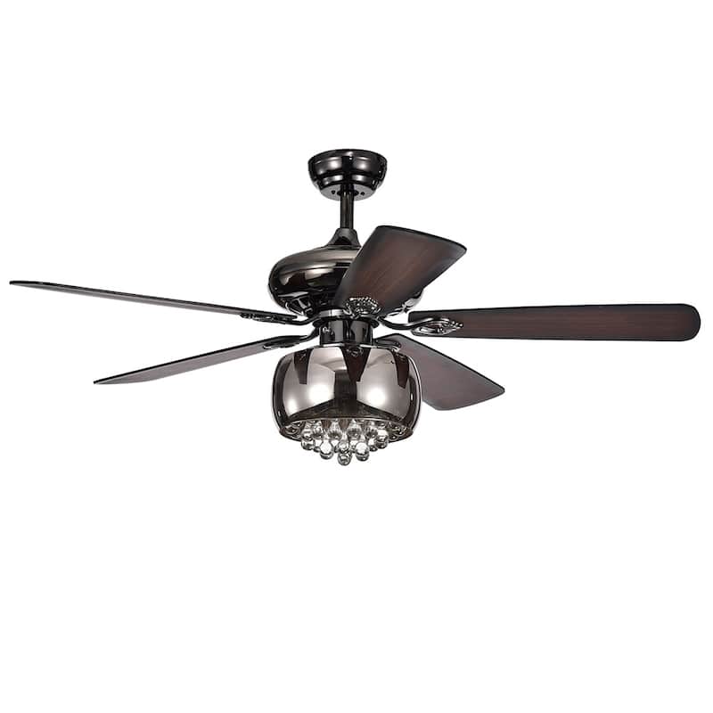 Nettle 3-light Shaded Glass and Crystal 5-blade 52-inch Pear Black Ceiling Fan with Remote