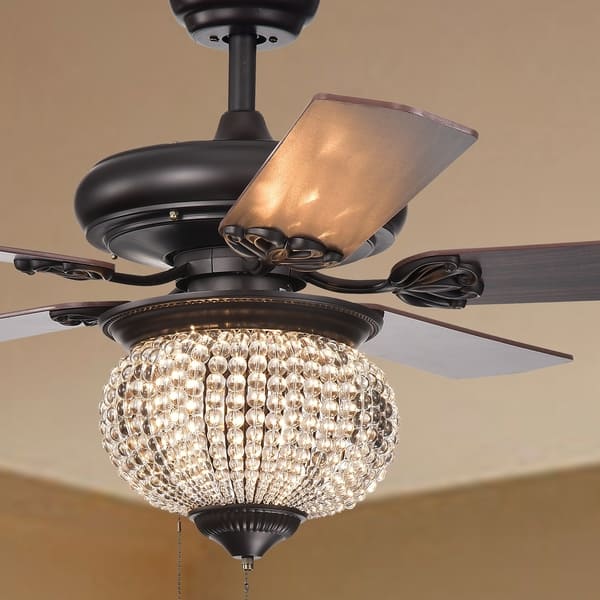 Shop Priteen 3 Light Crystal Bead 5 Blade 52 Inch Brown Ceiling