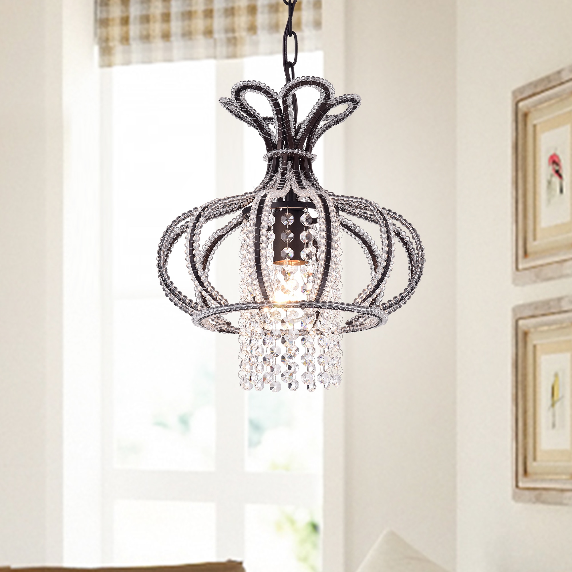 Nangel 1-Light Chandelier Antique Bronze Crystal (1-Light Chandelier Antique Bronze Crystal) - Chandeliers For Bedrooms by Overstock.com