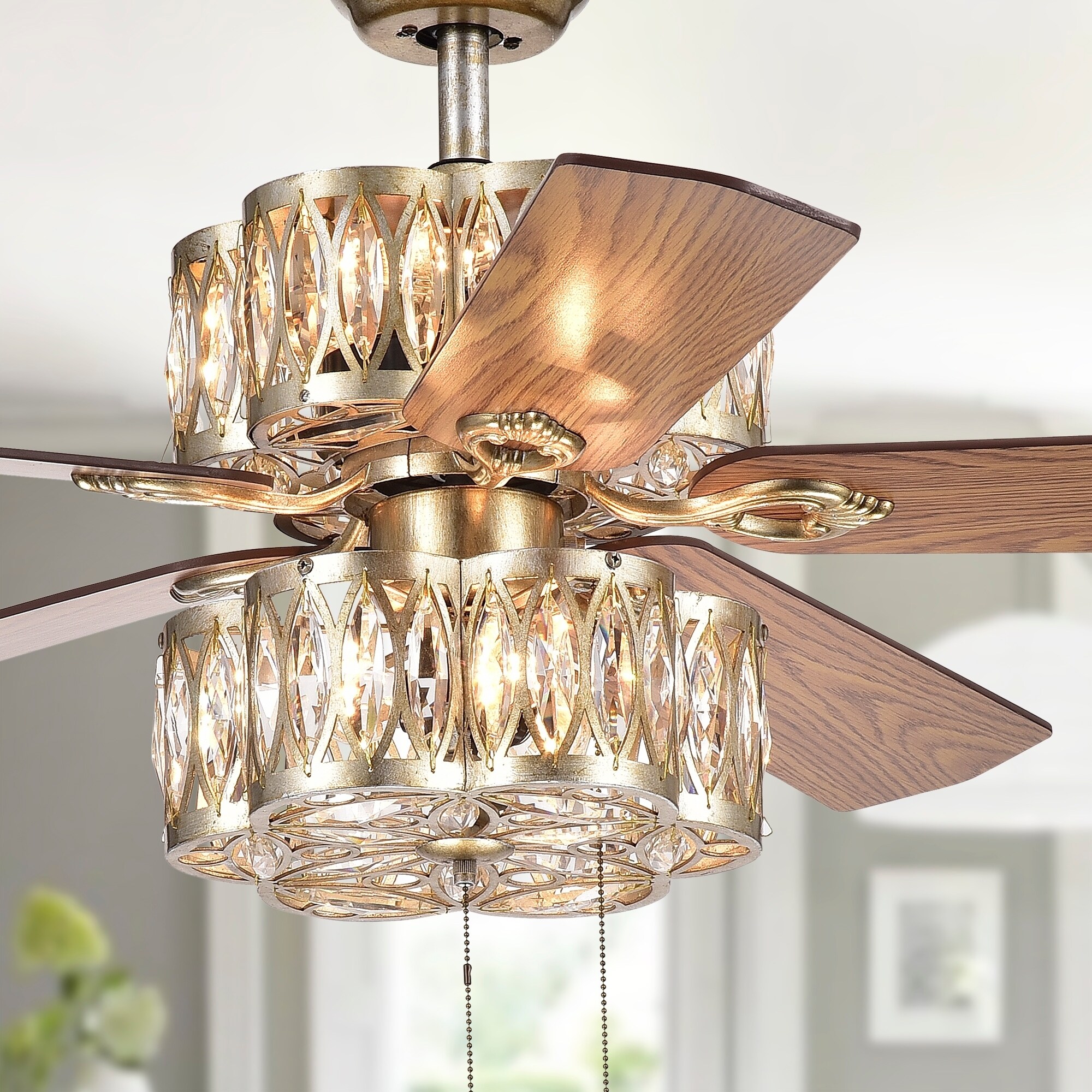 Gaspar Antiqued Silver 52 Inch 5 Blade Ceiling Fan With 2 Tier Lighting