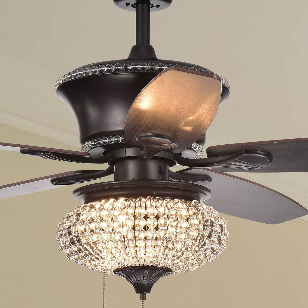 Vasilisa 52-Inch 5-Blade Ceiling Fan Crystal Shade Brown Finish (2 Color Option Blades)