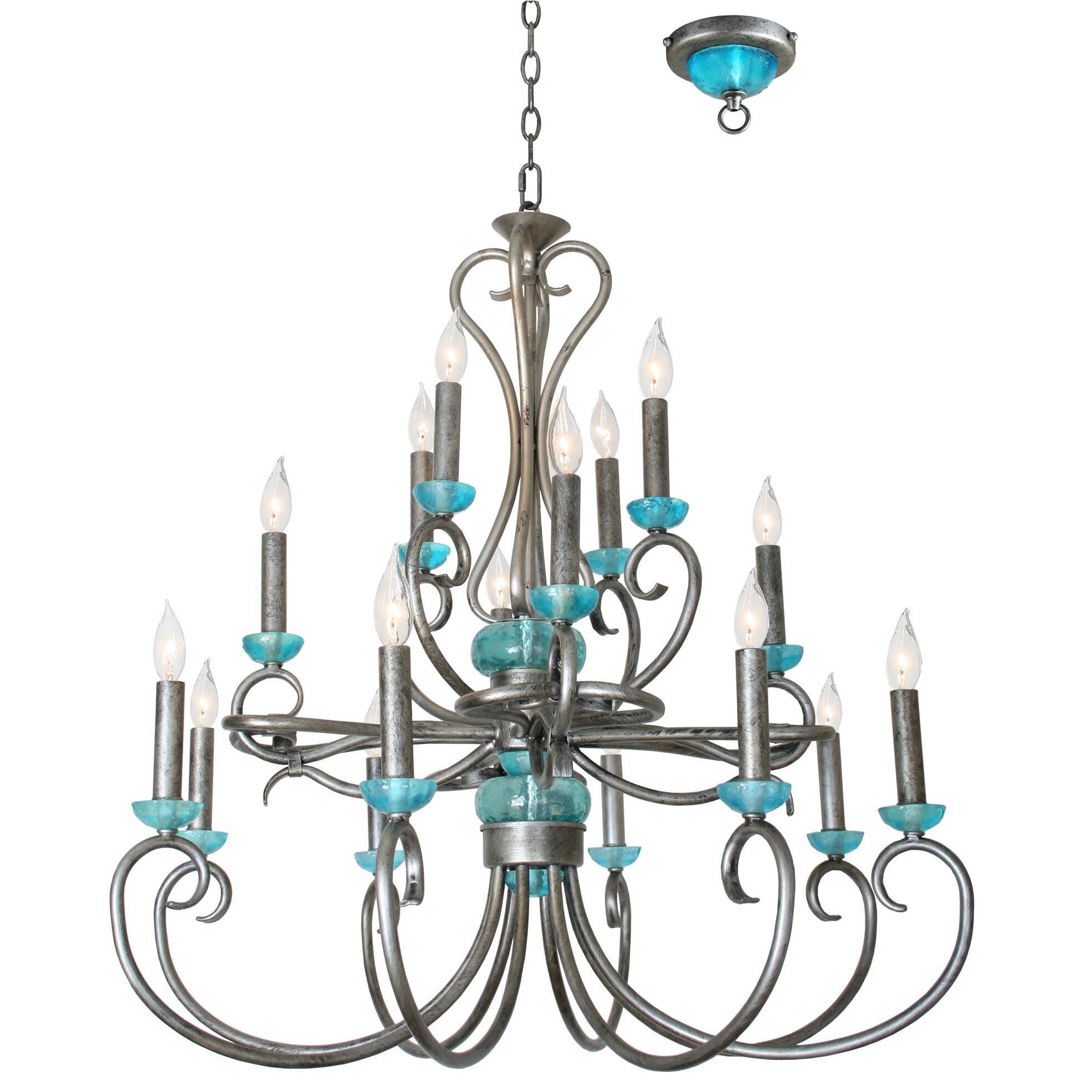 Van Teal Crown Silver Finish Blue Accent Chandelier (Van Teal 470150 Crown Chandelier) - Chandeliers For Bedrooms by Overstock.com