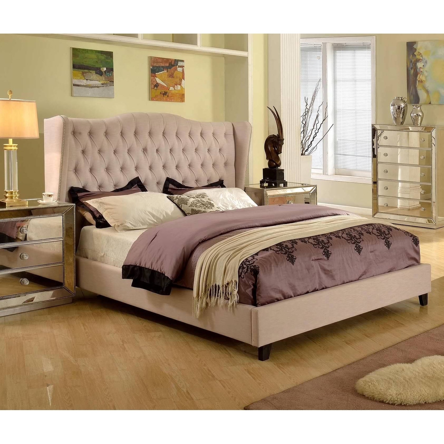 Best Master Furniture Upholstered Taupe Panel Bed eBay