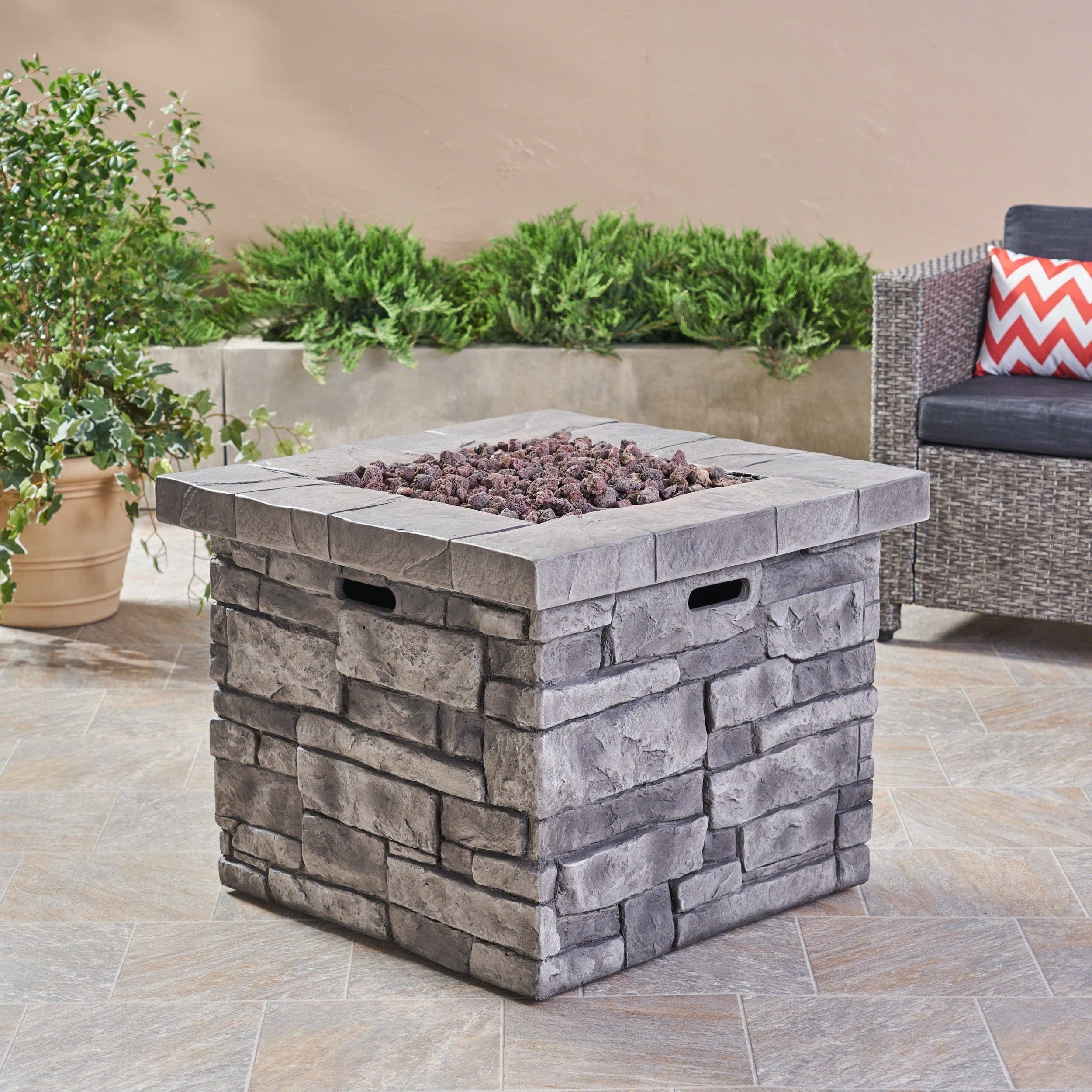 Shop Angeles Outdoor Propane Square Fire Pit Table With Lava Rocks