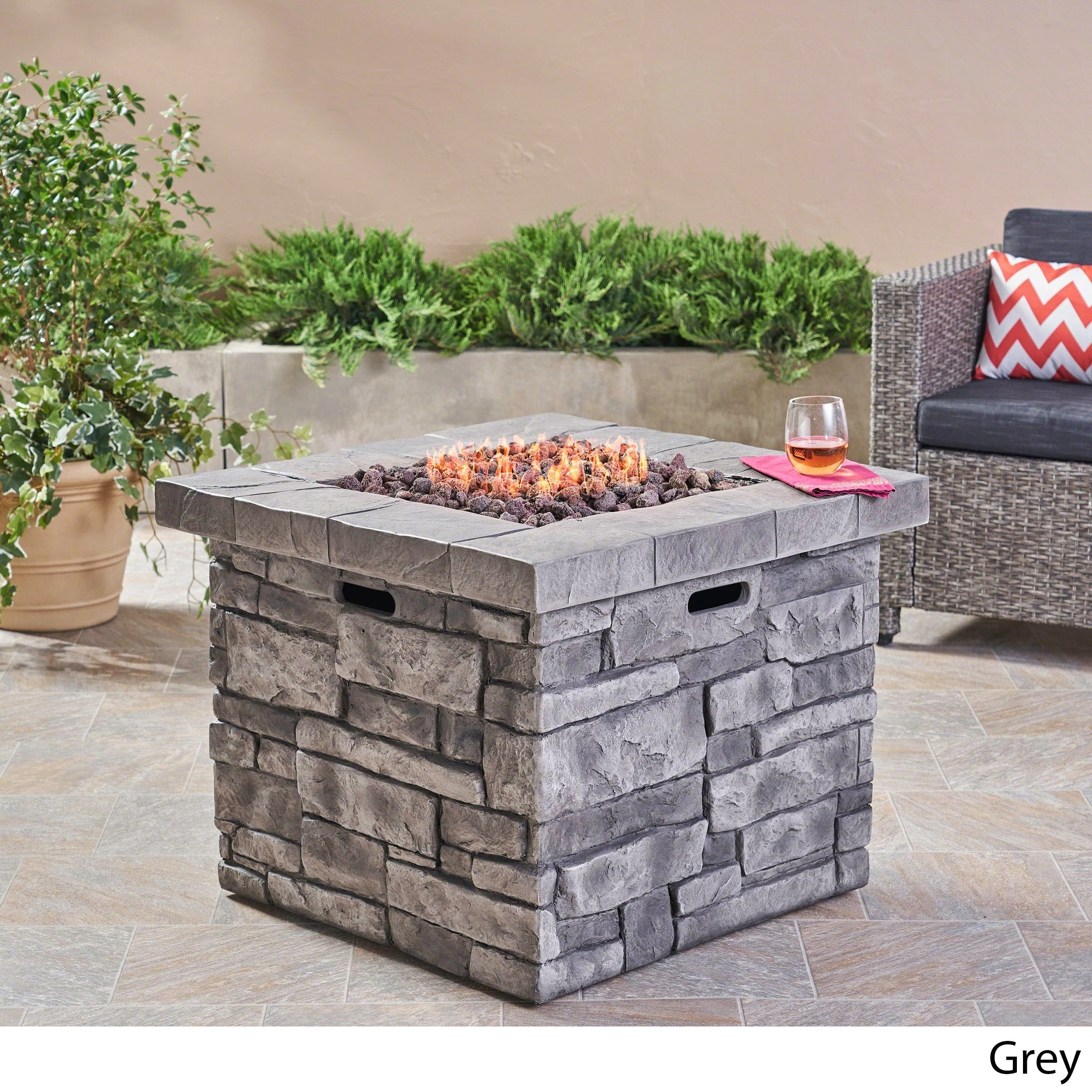 Angeles Outdoor Propane Square Fire Pit Table With Lava Grey N A