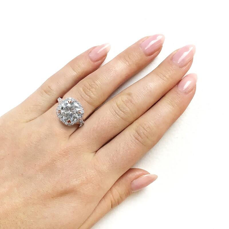 Annello by Kobelli 14k Gold 3 5/8ct TGW Round Moissanite and Diamond Halo Split Shank Engagement Ring