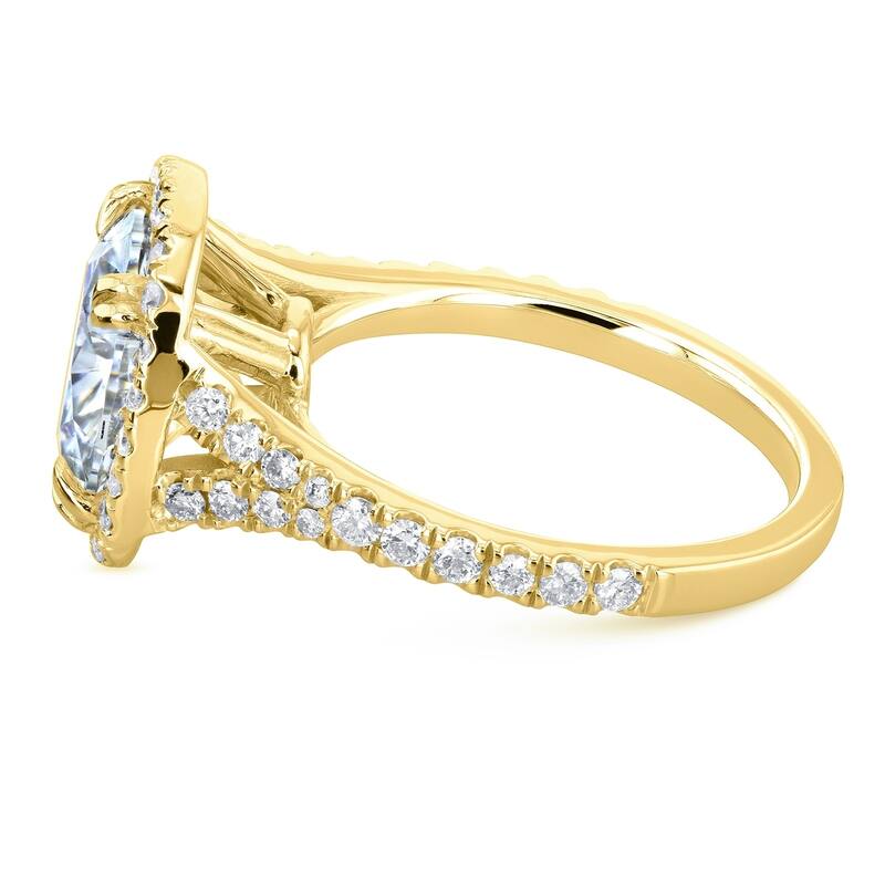 Annello by Kobelli 14k Gold 3 5/8ct TGW Round Moissanite and Diamond Halo Split Shank Engagement Ring