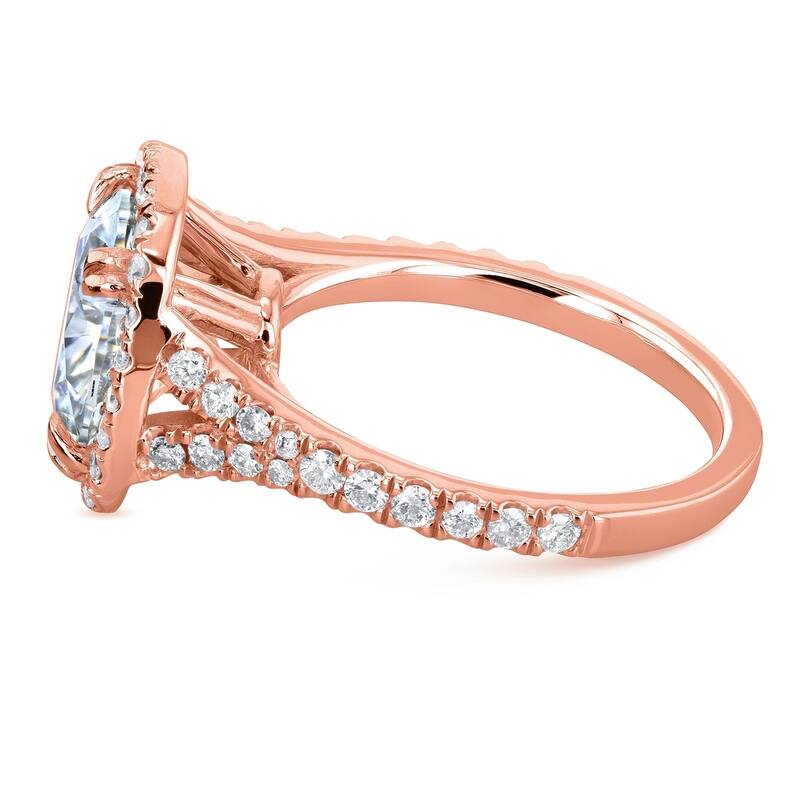 Annello by Kobelli 14k Gold 3 5/8ct TGW Round Moissanite and Diamond Halo Split Shank Engagement Ring