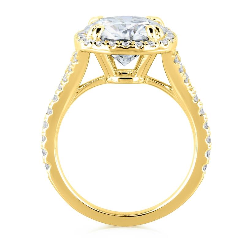 Annello by Kobelli 14k Gold 3 5/8ct TGW Round Moissanite and Diamond Halo Split Shank Engagement Ring
