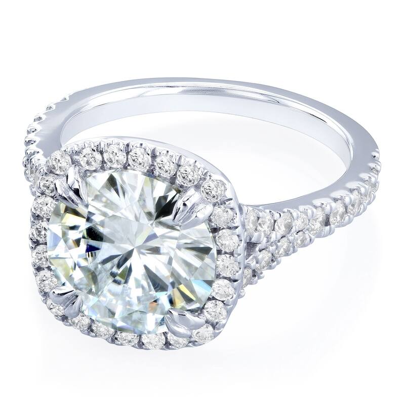 Annello by Kobelli 14k Gold 3 5/8ct TGW Round Moissanite and Diamond Halo Split Shank Engagement Ring - 6.5 - White