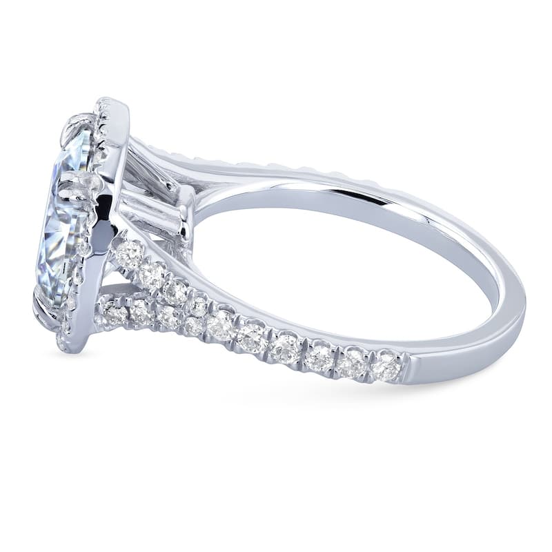 Annello by Kobelli 14k Gold 3 5/8ct TGW Round Forever One Moissanite and Diamond Halo Split Shank Engagement Ring