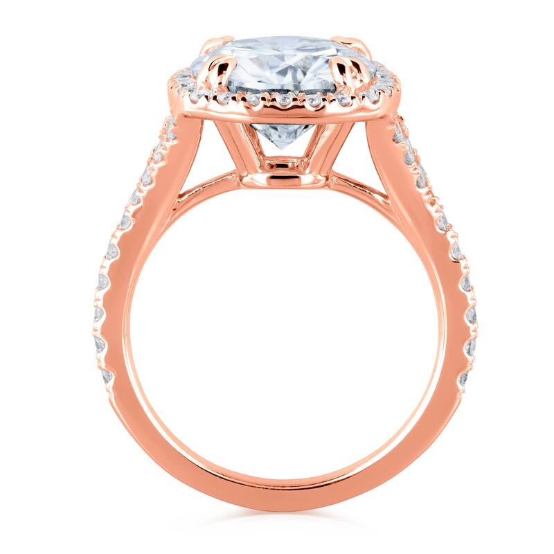 Annello by Kobelli 14k Gold 3 5/8ct TGW Round Forever One Moissanite and Diamond Halo Split Shank Engagement Ring