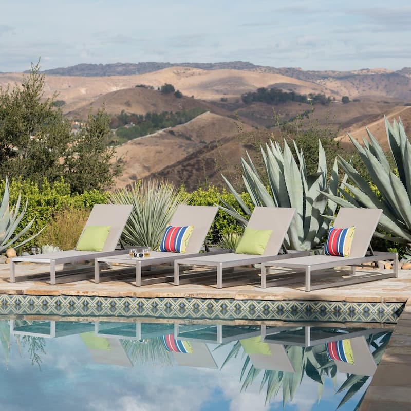 Metten Outdoor Mesh Chaise Lounge (Set of 4) by Christopher Knight Home