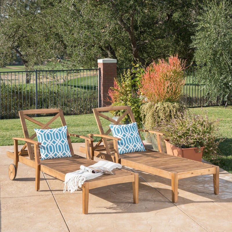 Perla Outdoor Acacia Wood Chaise Lounge (Set of 2) by Christopher Knight Home