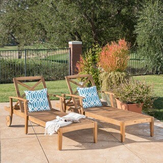 Perla Outdoor Acacia Wood Chaise Lounge (Set of 2) by Christopher Knight Home