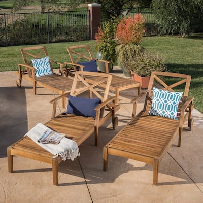 Perla Outdoor Acacia Wood Chaise Lounge (Set of 4) by Christopher Knight Home